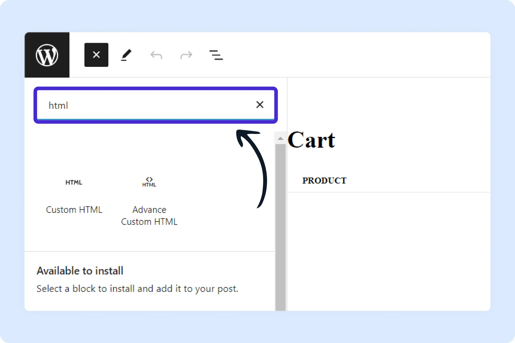Type HTML on the search box